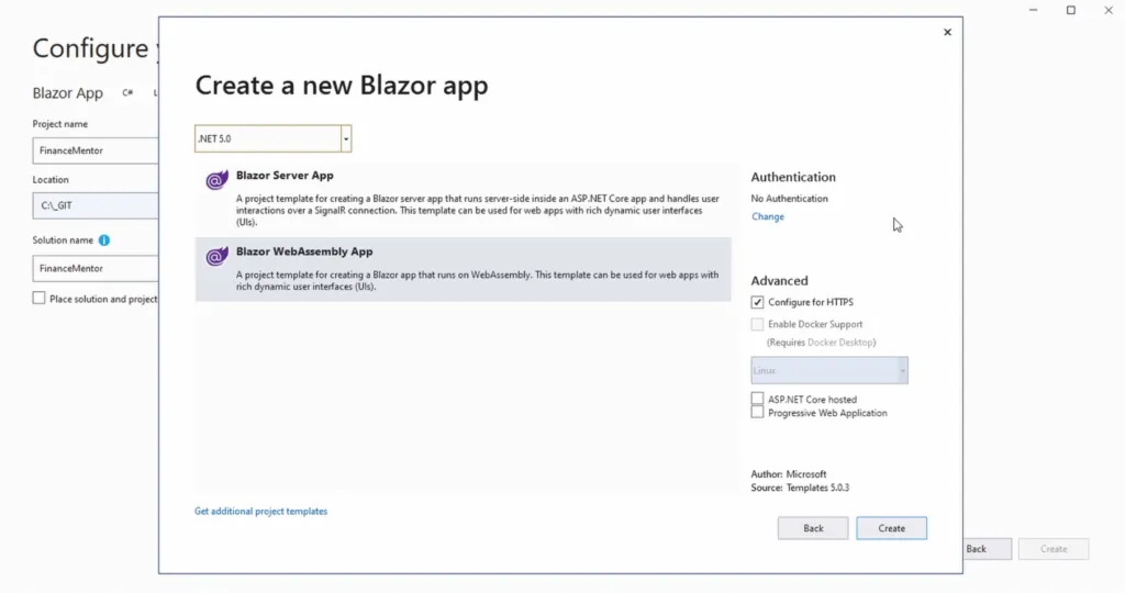 Blazor WebAssembly Project Creation