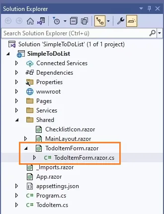 Blazor Code-Behind: Solution Explorer