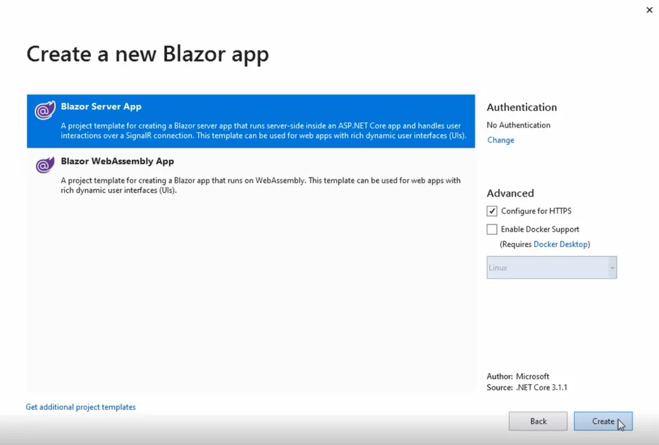 Choose Blazor App Template