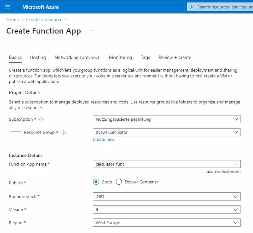 Create a Function App - Basics