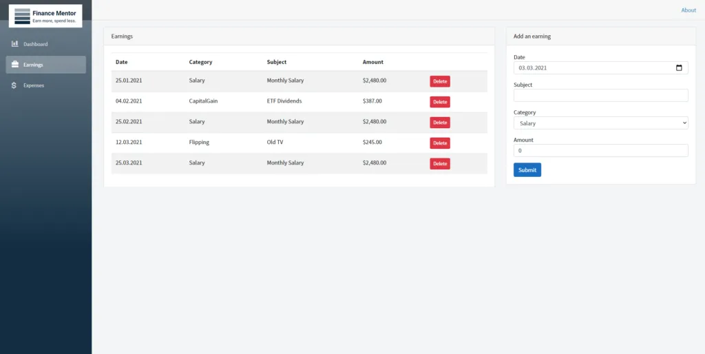 FinanceMentor - Earnings