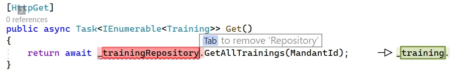 IntelliCode: Inline Diff View