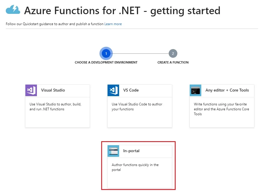 Create a new Function using the in portal option