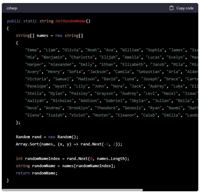 Random Name Generator using Array.Sort