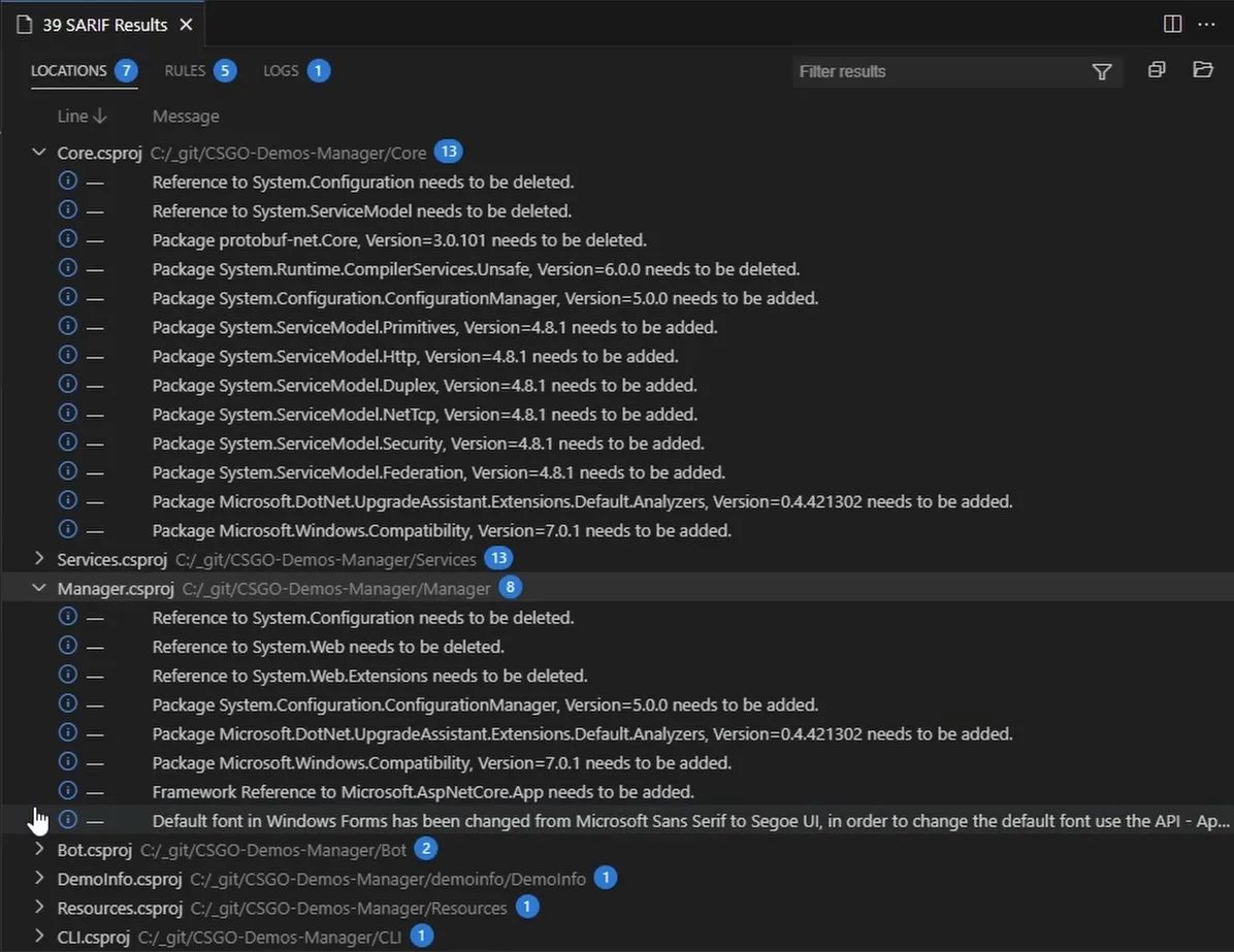 The .NET Upgrade Assistant - Analyze Report