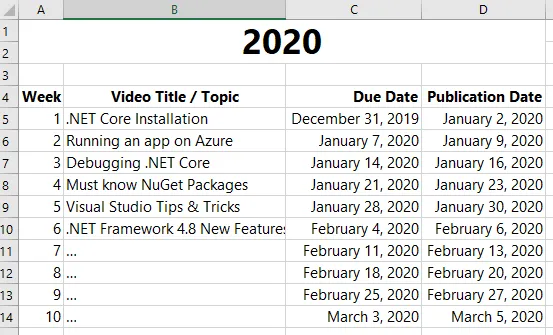 Video Schedule