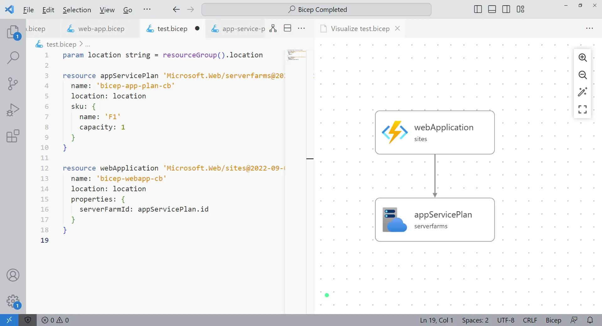 Bicep Visualizer: App Service Plan and Web Application