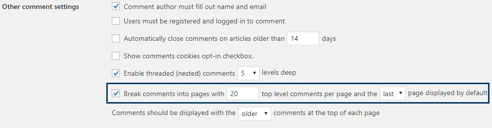 Wordpress Comments Settings