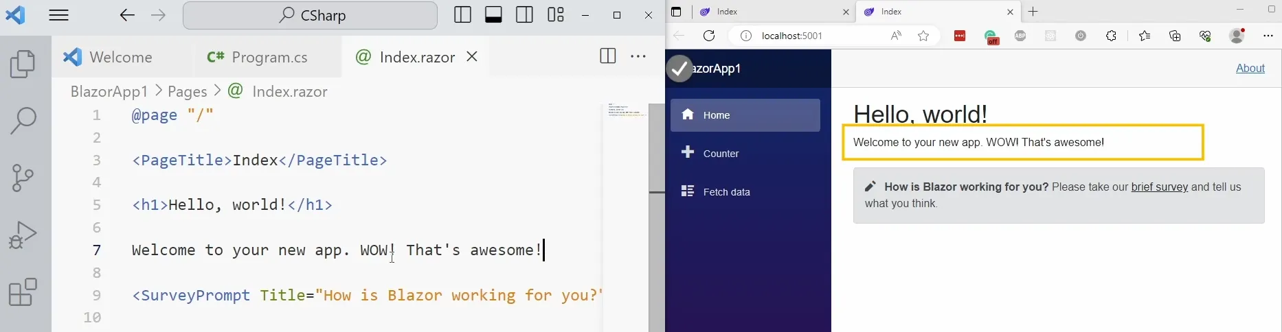 Visual Studio Code Live Update using dotnet watch for Blazor Server