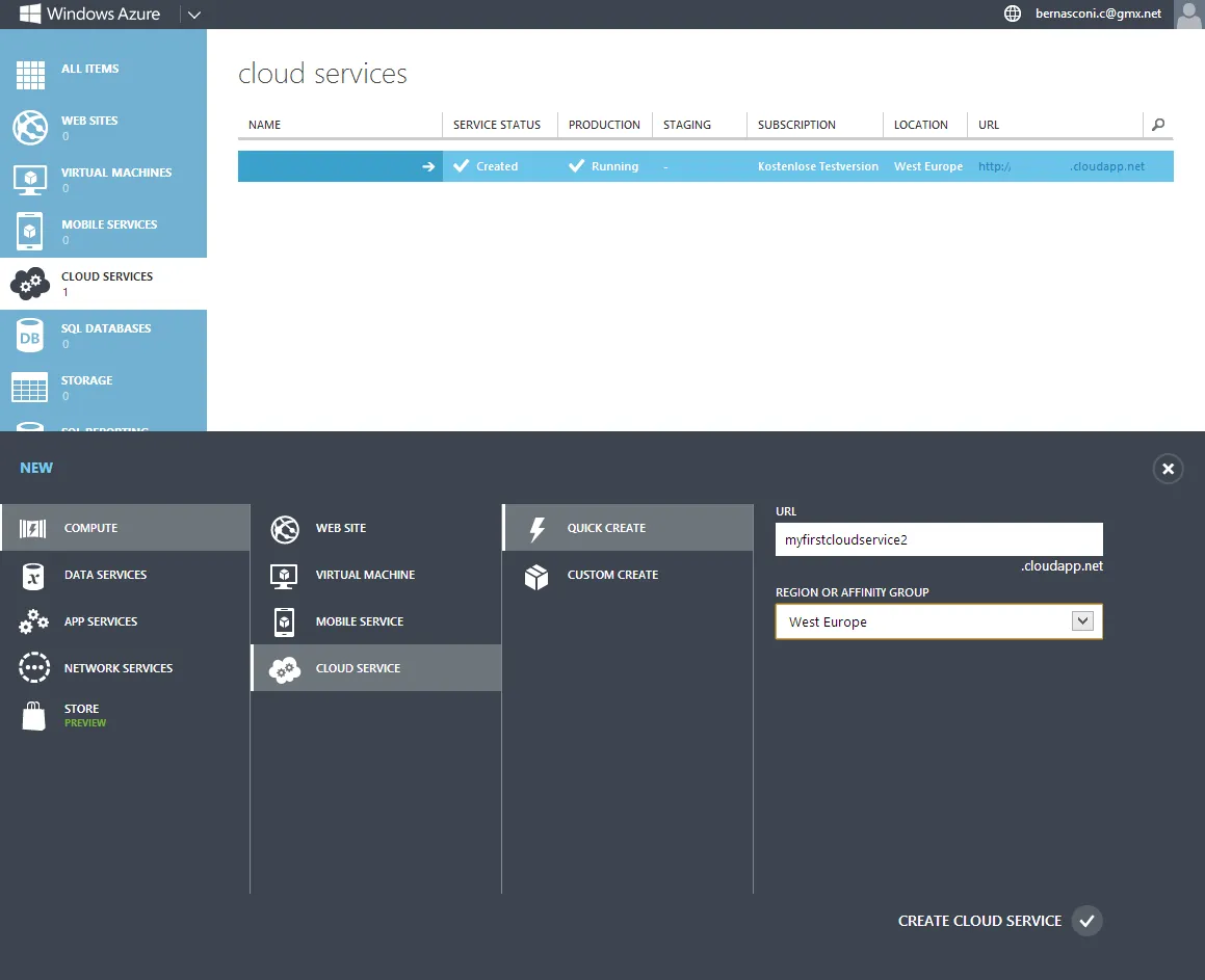 Windows Azure Portal